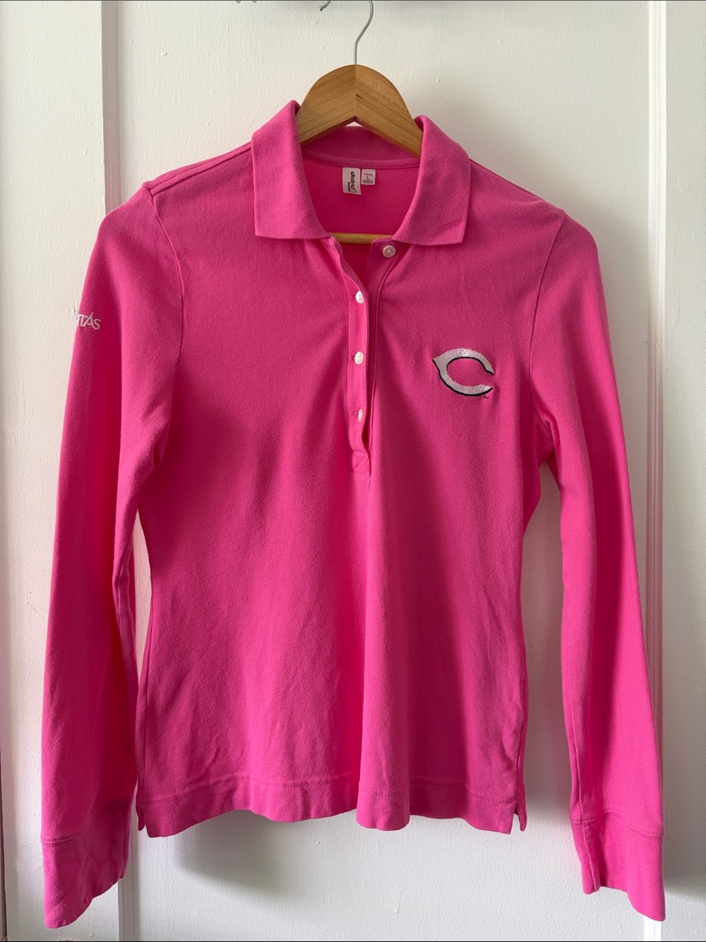 Cincinnati Reds Women’s Long-Sleeve Hot Pink Polo with Embroidered Logo